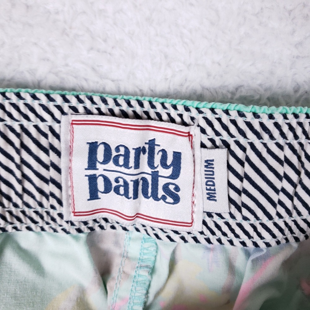 Party Pants Swim Trunks Mens M Aqua Tropical Monkey Palm Tree Beach Party Shorts - Picture 13 of 16